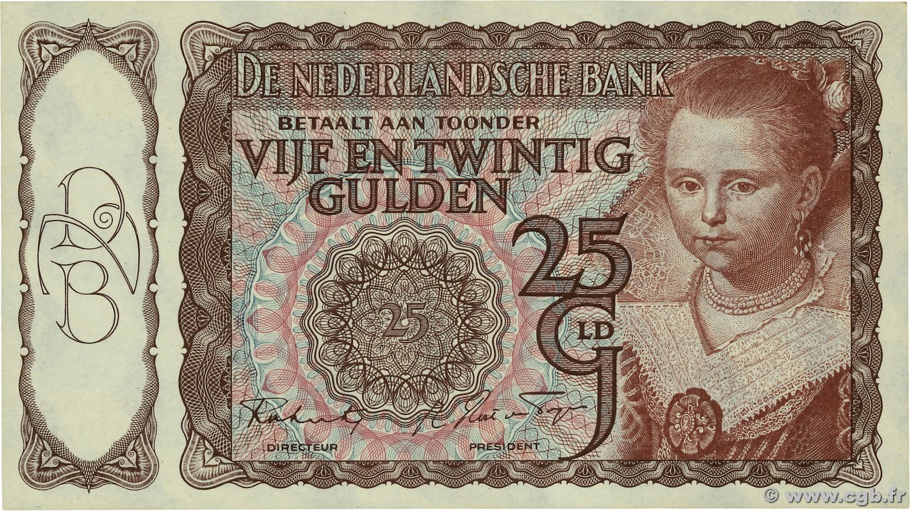 25 Gulden PAESI BASSI  1944 P.060 AU+