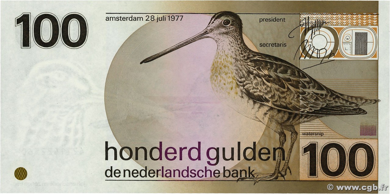 100 Gulden NETHERLANDS  1977 P.097a AU+