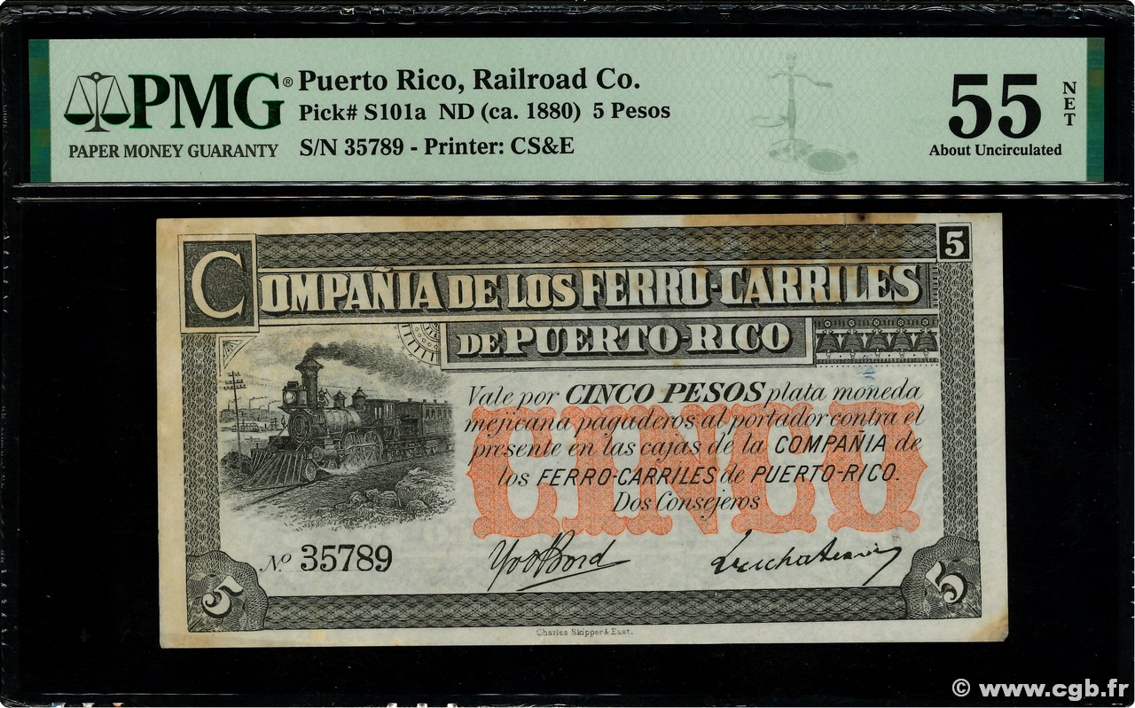 5 Pesos PUERTO RICO  1880 PS.101a AU