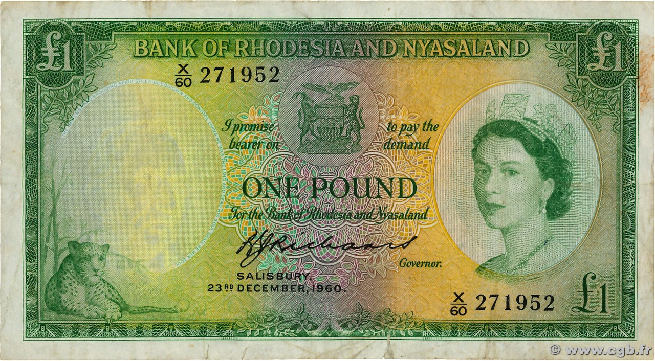 1 Pound RHODESIEN UND NJASSALAND (Föderation von)  1960 P.21b S