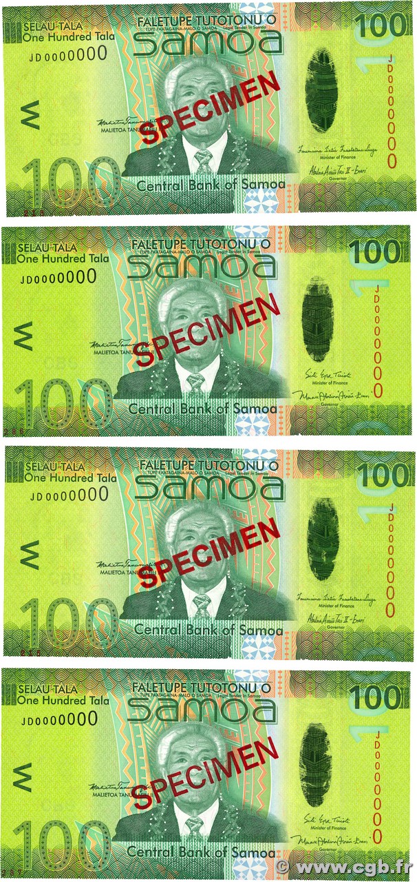 100 Tala Spécimen SAMOA  2008 P.43s FDC