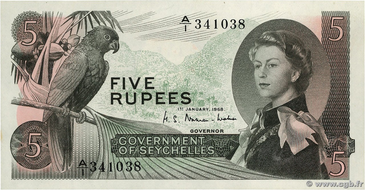 5 Rupees SEYCHELLES  1968 P.14 SPL