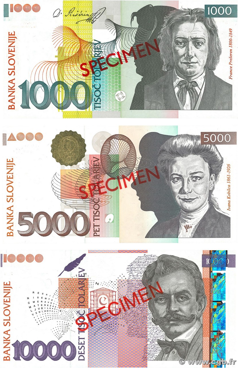 1000 au 10000 Tolarjev Spécimen SLOVENIA  2000 P.22s au P.24s FDC