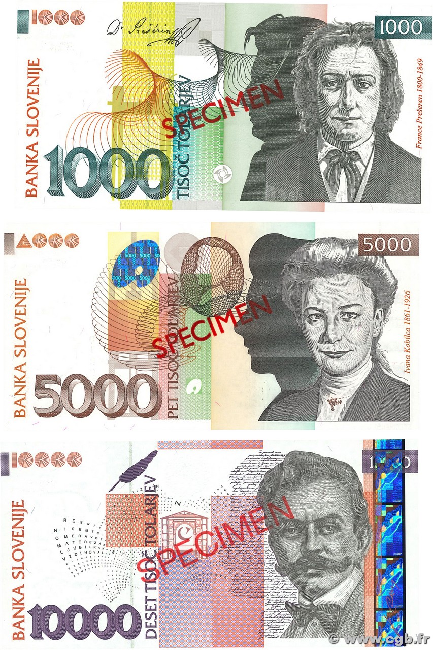 1000 au 10000 Tolarjev Spécimen SLOVENIA  2004 P.31bs au P.34bs FDC