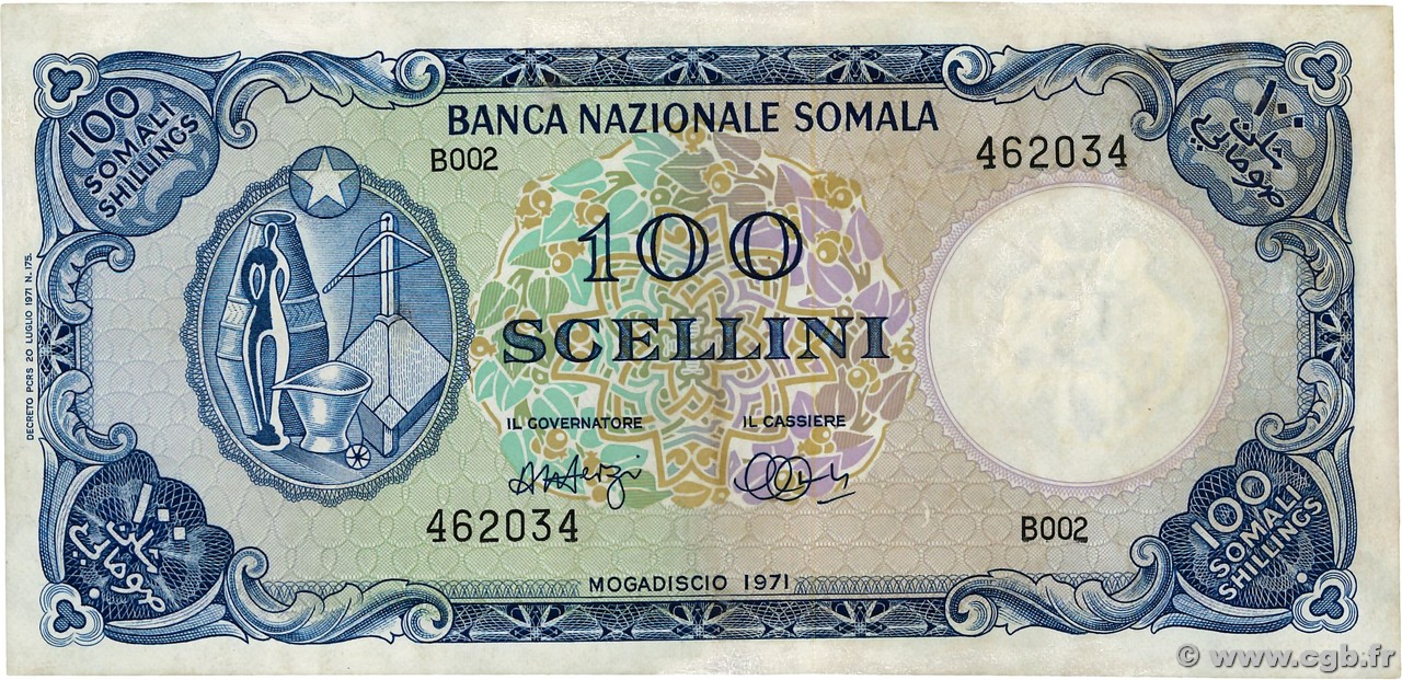 100 Scellini SOMALIE  1971 P.16a TTB