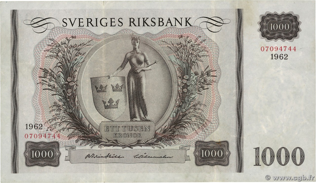 1000 Kronor SUÈDE  1962 P.46c BC+
