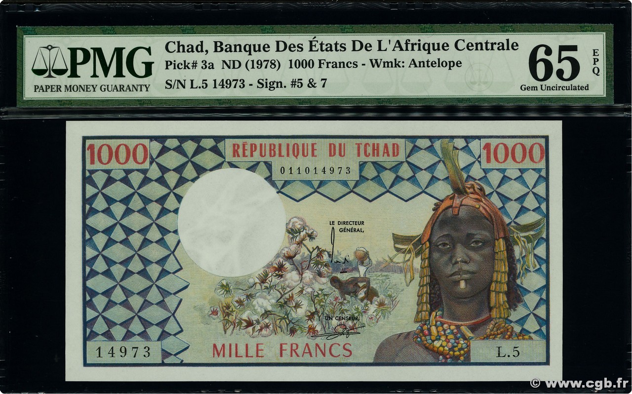 1000 Francs CHAD  1977 P.03a UNC