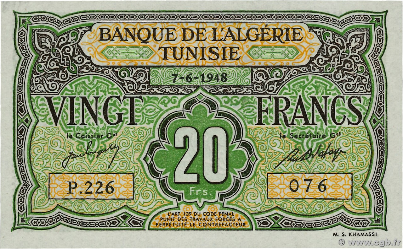 20 Francs TúNEZ  1948 P.22 SC+