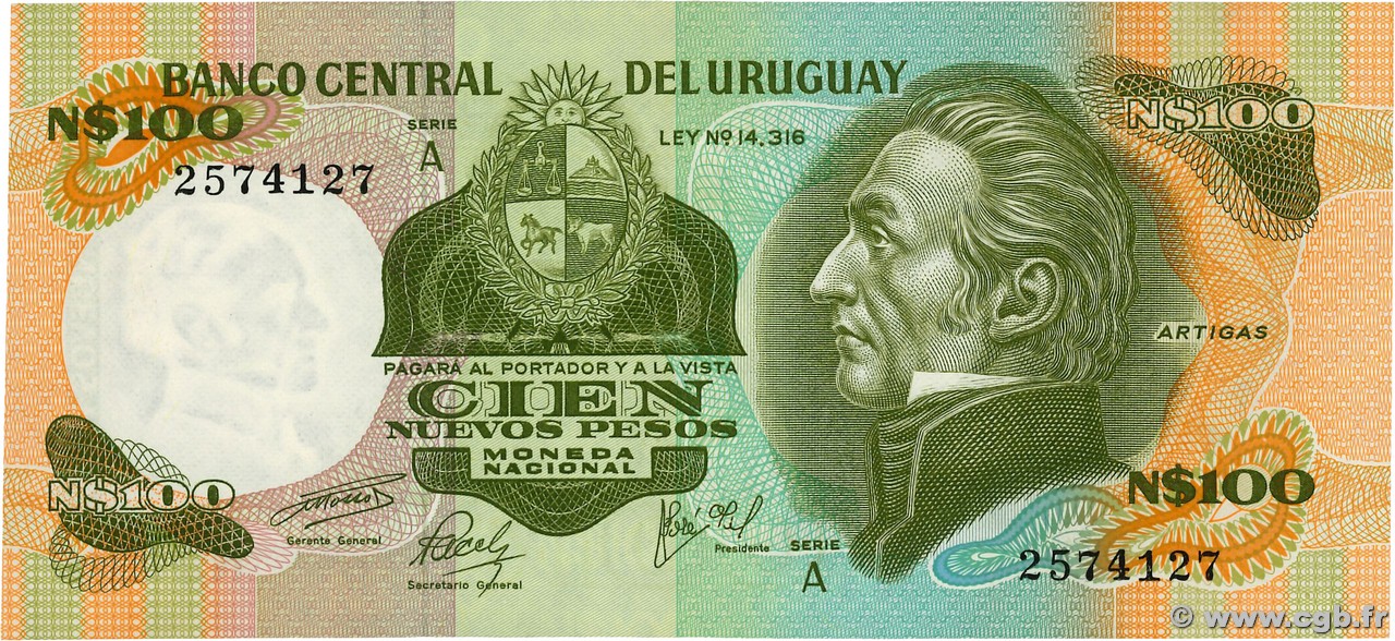 100 Nuevo Pesos  URUGUAY  1975 P.060a SC+