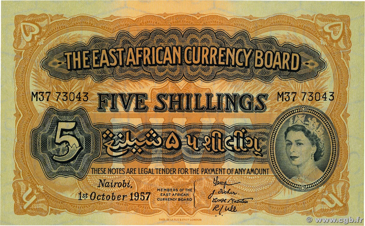 5 Shillings  AFRICA DI L EST BRITANNICA   1957 P.33 q.FDC