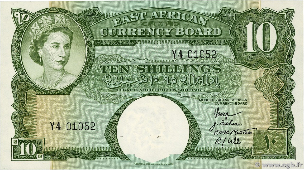 10 Shillings AFRIQUE DE L EST  1958 P.38 NEUF