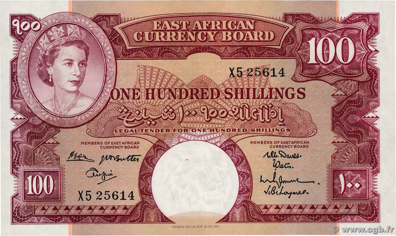 100 Shillings  AFRICA DI L EST BRITANNICA   1962 P.44b q.FDC