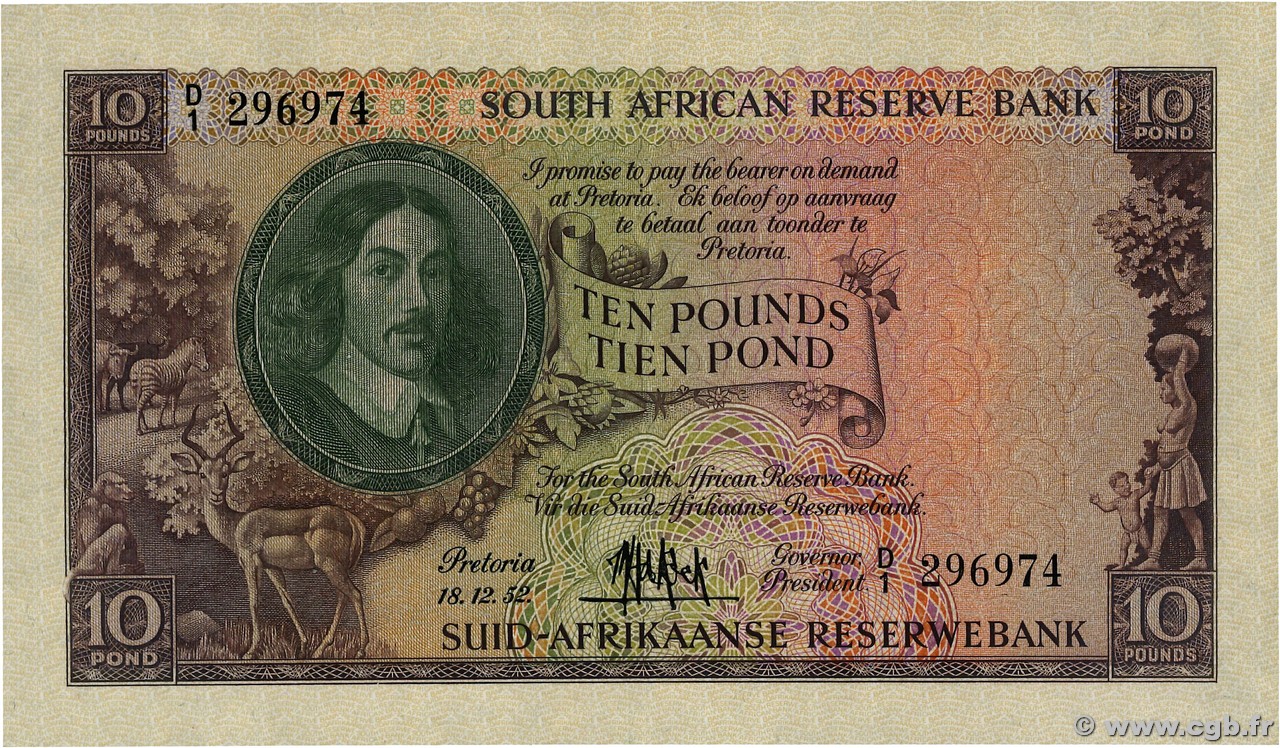 10 Pounds  SUDAFRICA  1952 P.098 q.AU