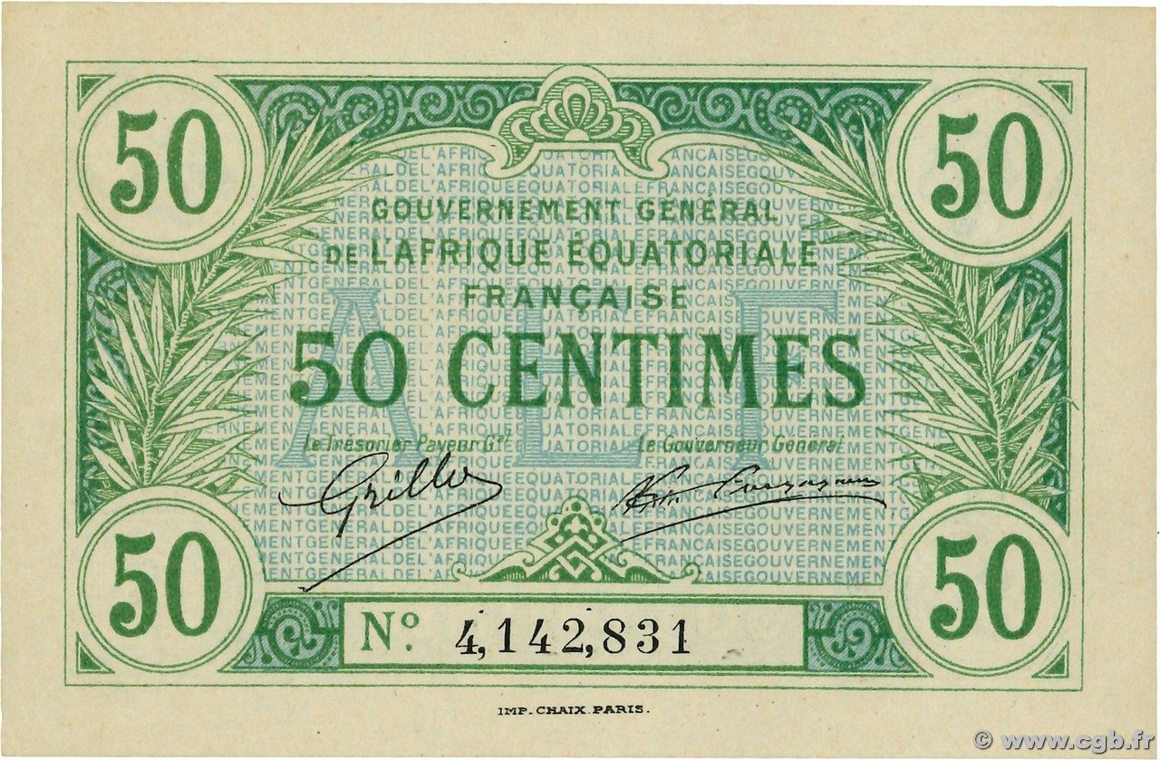 50 Centimes  AFRIQUE ÉQUATORIALE FRANÇAISE  1917 P.01a SPL+