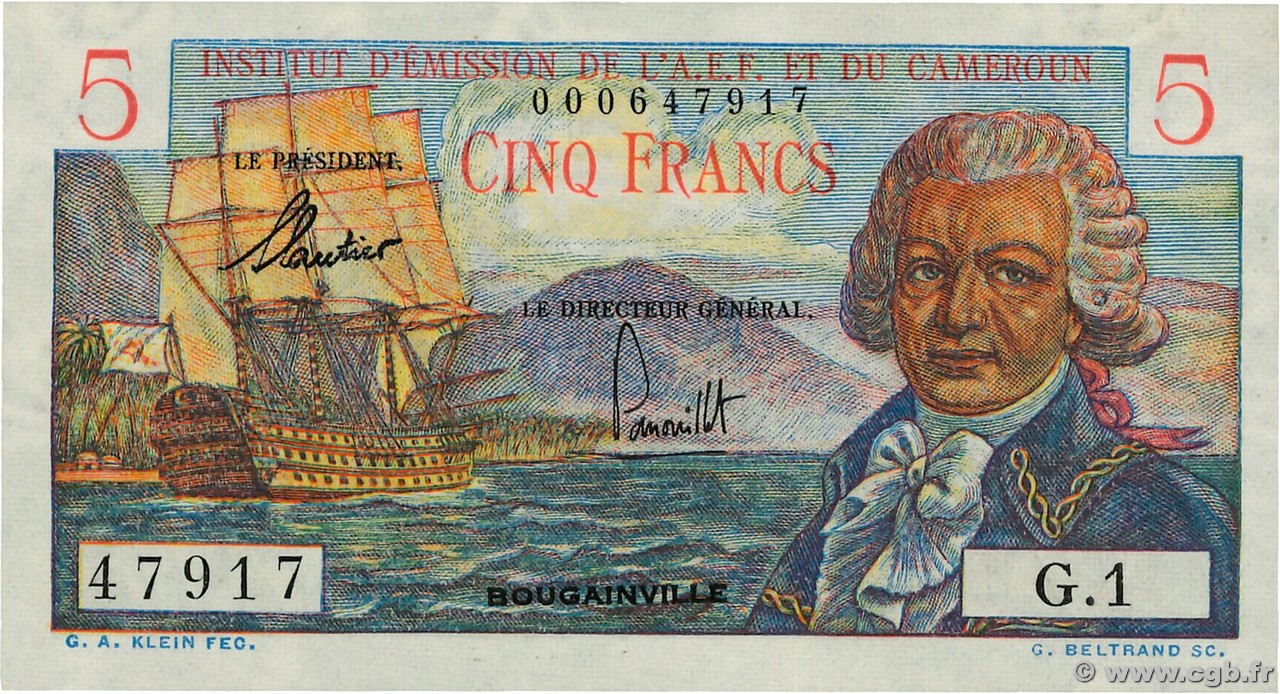 5 Francs Bougainville  AFRIQUE ÉQUATORIALE FRANÇAISE  1957 P.28 AU