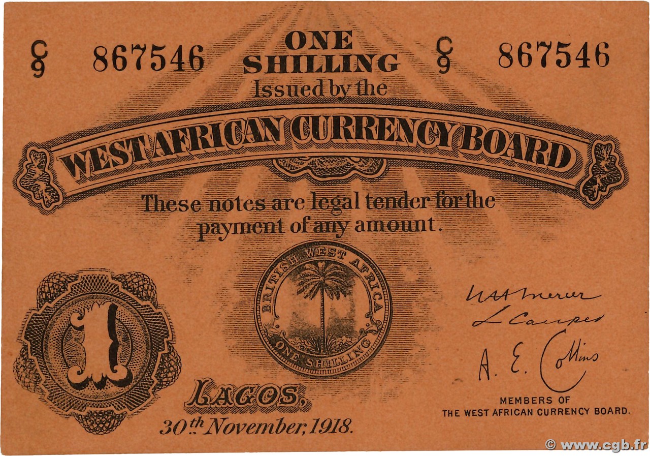 1 Shilling  AFRIQUE OCCIDENTALE BRITANNIQUE  1918 P.01 pr.NEUF