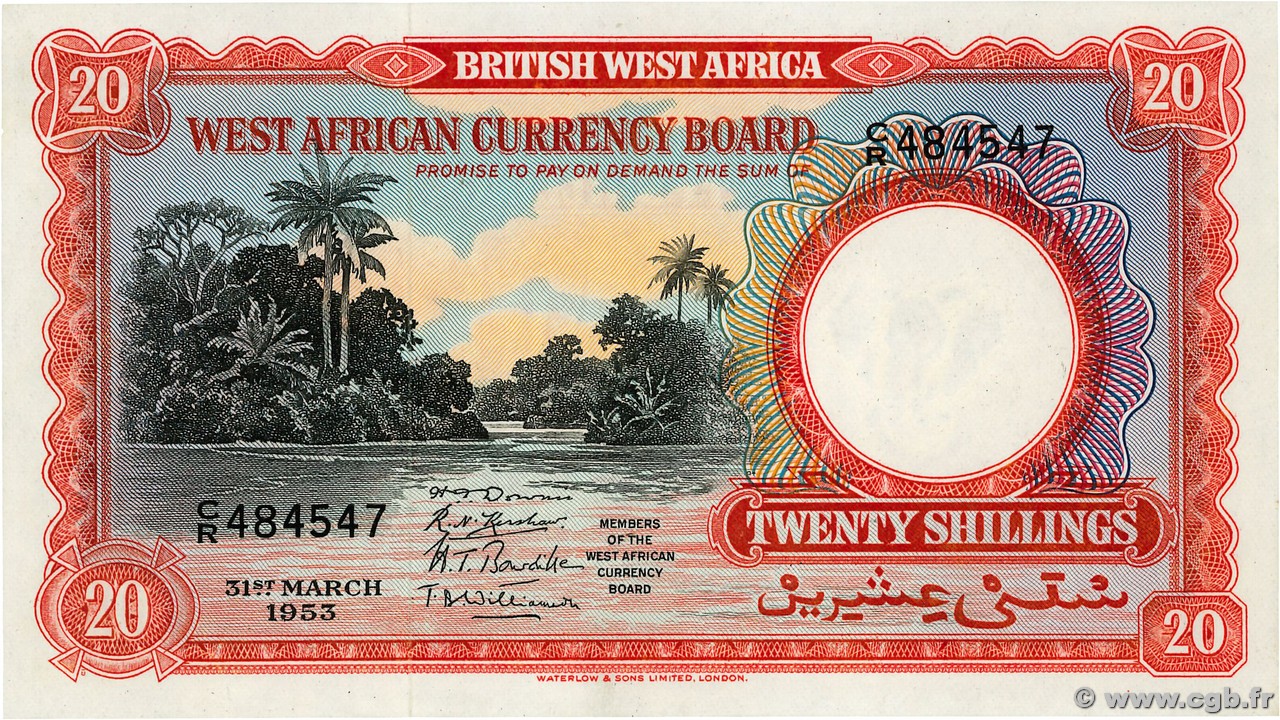 20 Shillings  AFRICA DI L OVEST BRITANNICA  1953 P.10a q.FDC