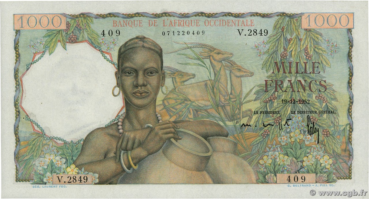 1000 Francs  FRENCH WEST AFRICA (1895-1958)  1952 P.42 AU