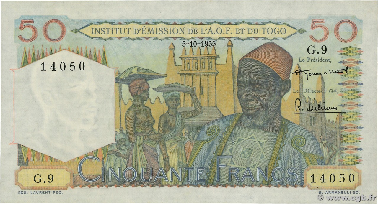 50 Francs  FRENCH WEST AFRICA  1955 P.44 SPL+