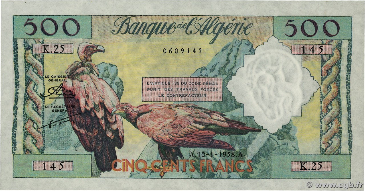 500 Francs  ALGERIA  1958 P.117 FDC