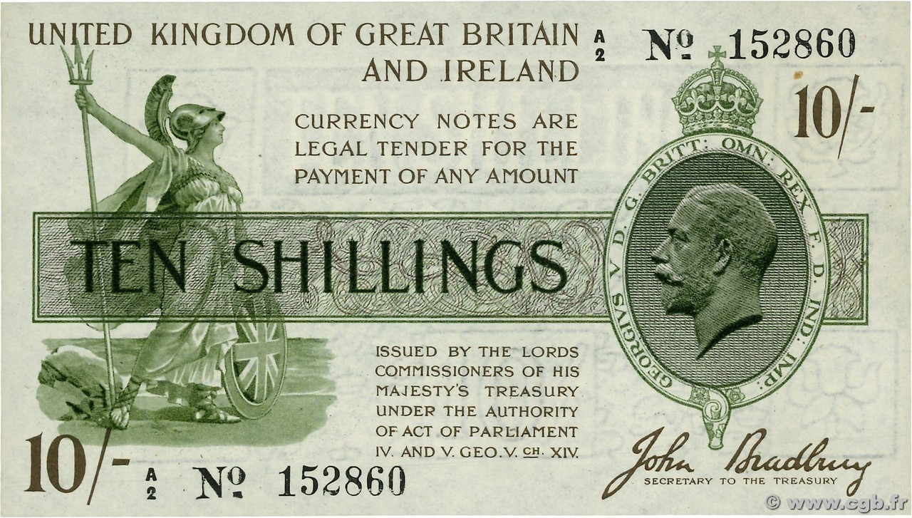 10 Shillings ENGLAND  1918 P.350a UNC