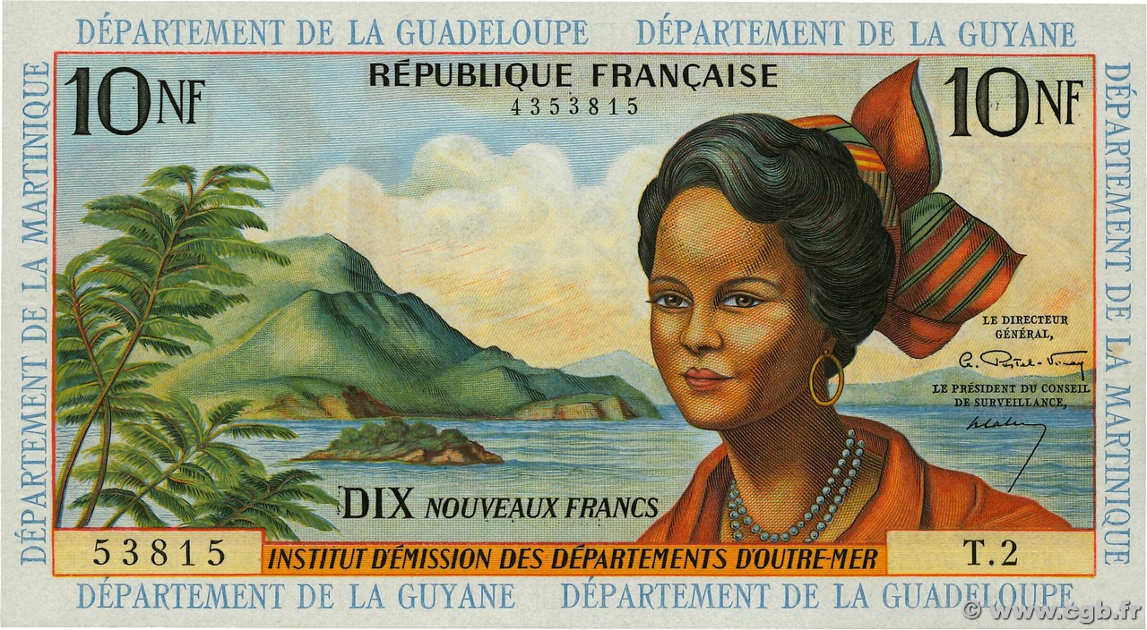 10 Nouveaux Francs FRENCH ANTILLES  1962 P.05a fST+