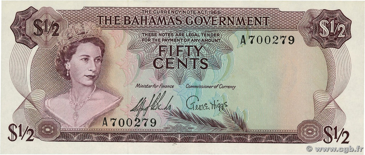 50 Cents BAHAMAS  1965 P.17a UNC-