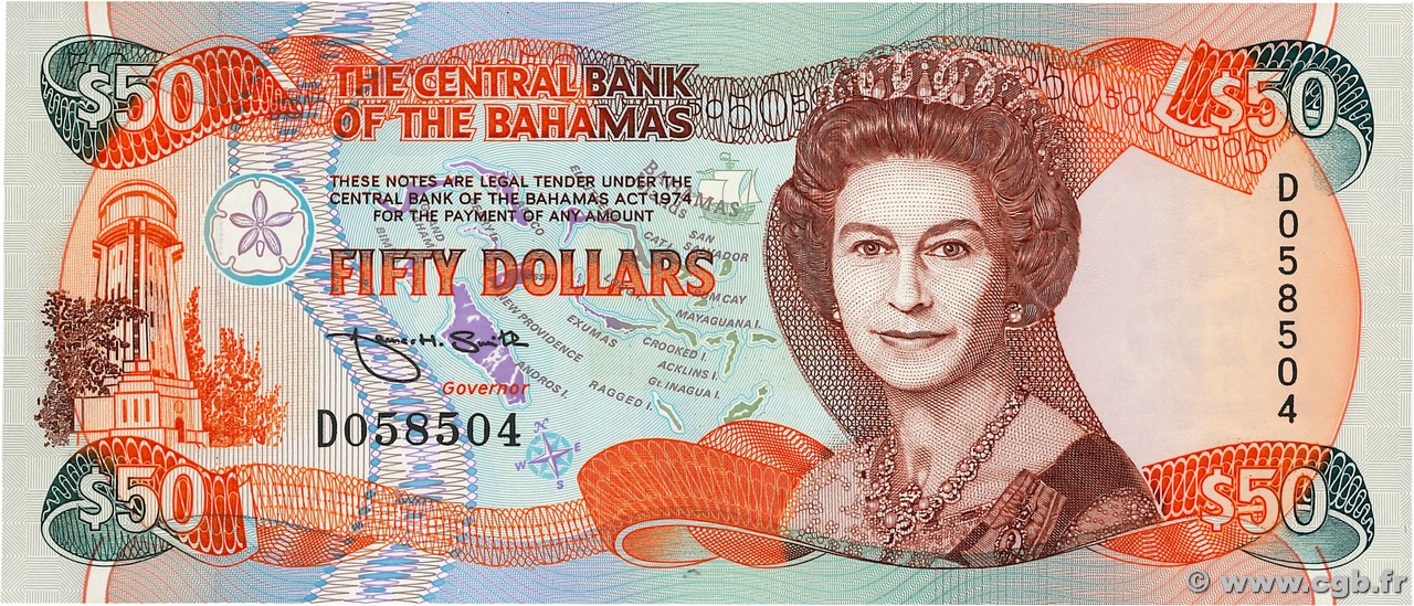 50 Dollars BAHAMAS  1992 P.55a SC+