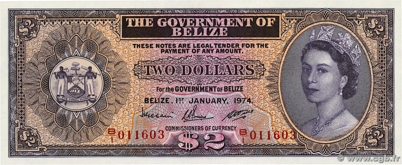 2 Dollars BELIZE  1974 P.34a FDC