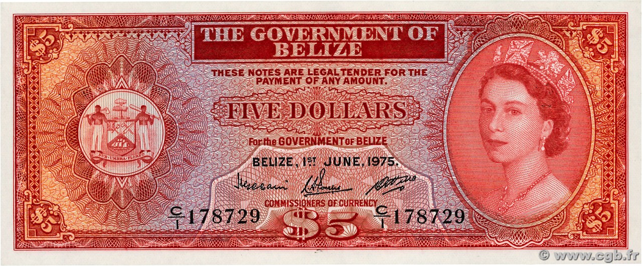 5 Dollars BELIZE  1975 P.35a FDC