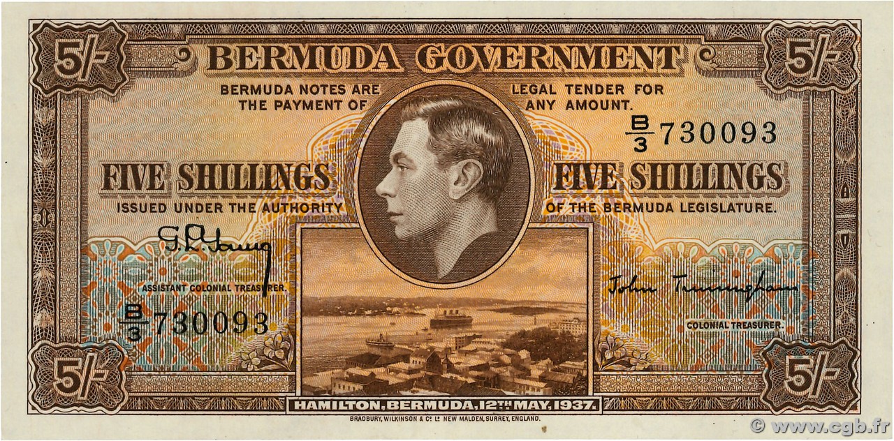 5 Shillings BERMUDA  1937 P.08b FDC