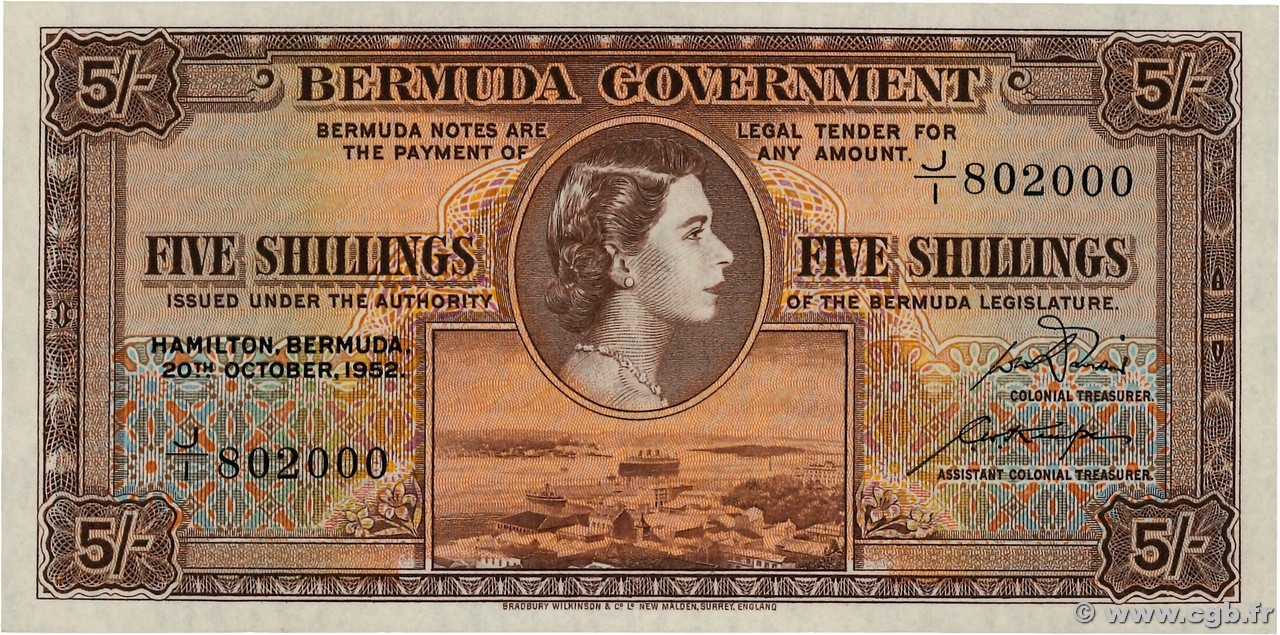 5 Shillings BERMUDAS  1952 P.18a SC+