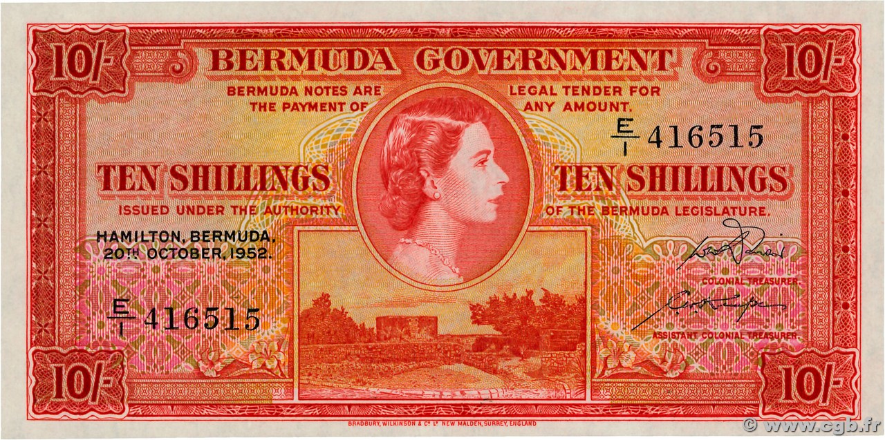 10 Shillings BERMUDA  1952 P.19a FDC