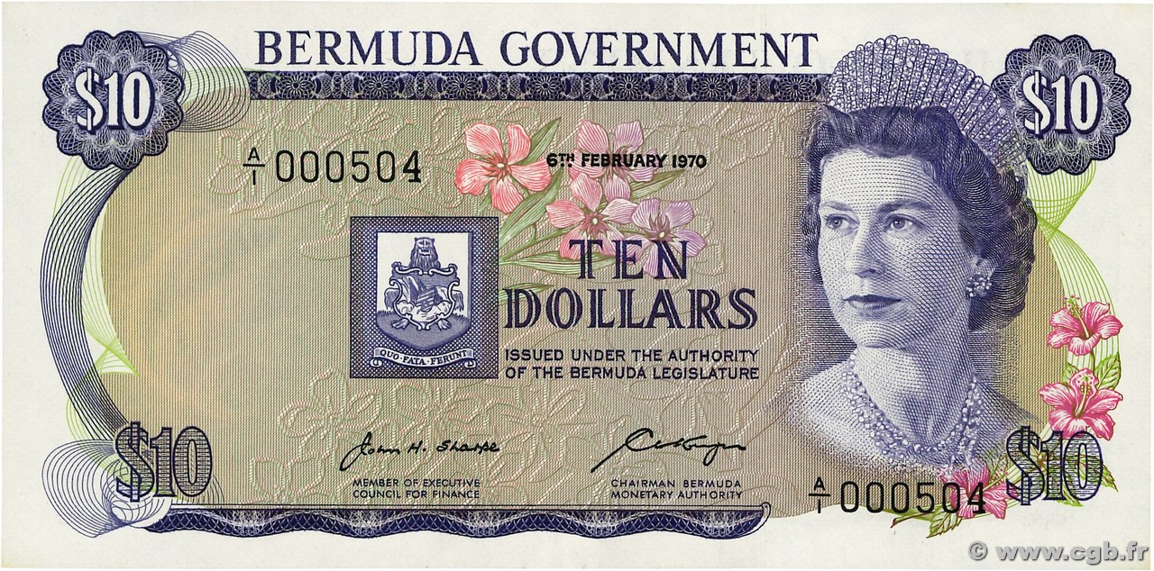 10 Dollars Petit numéro BERMUDAS  1970 P.25a SC+
