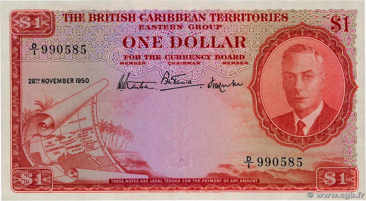 1 Dollar EAST CARIBBEAN STATES  1950 P.01 SC