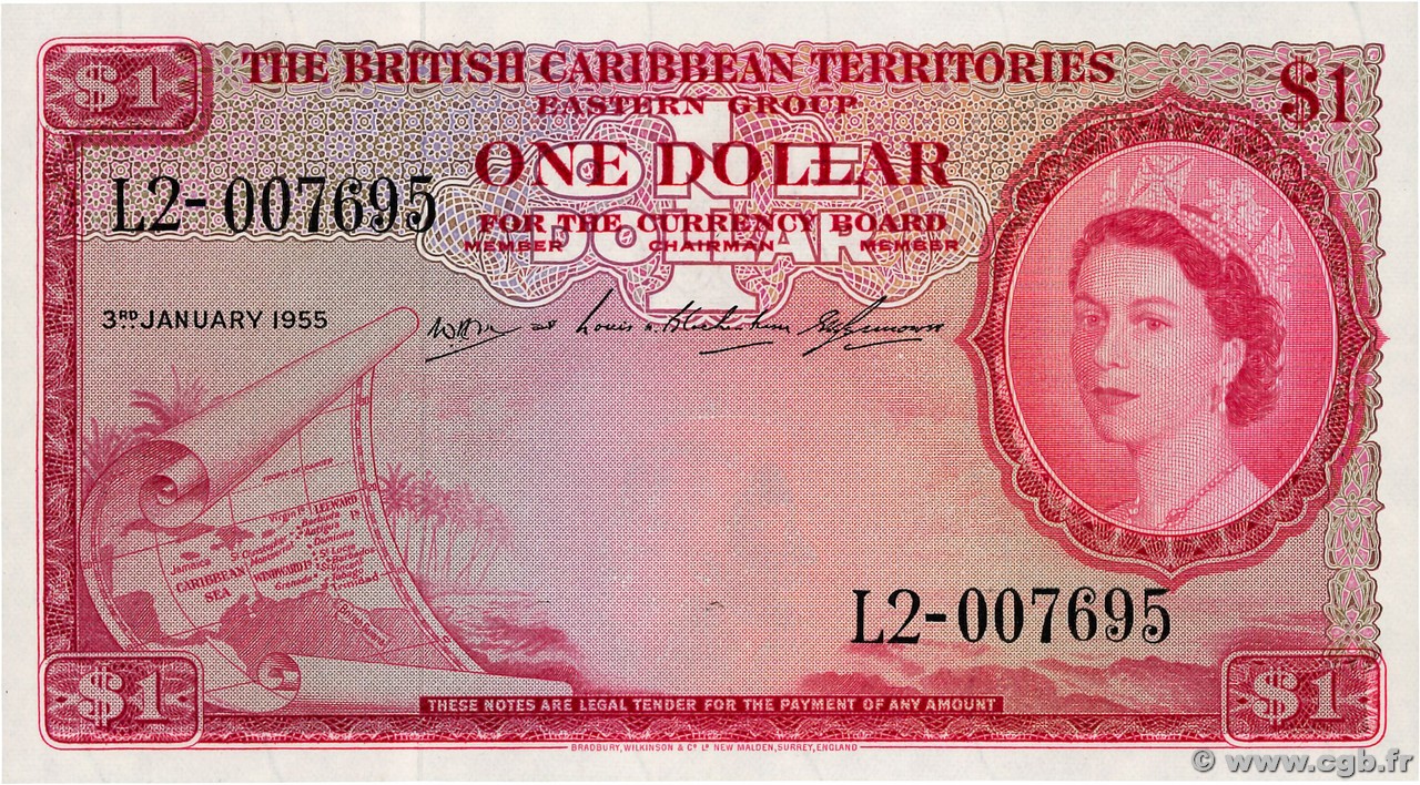 1 Dollar EAST CARIBBEAN STATES  1955 P.07b UNC