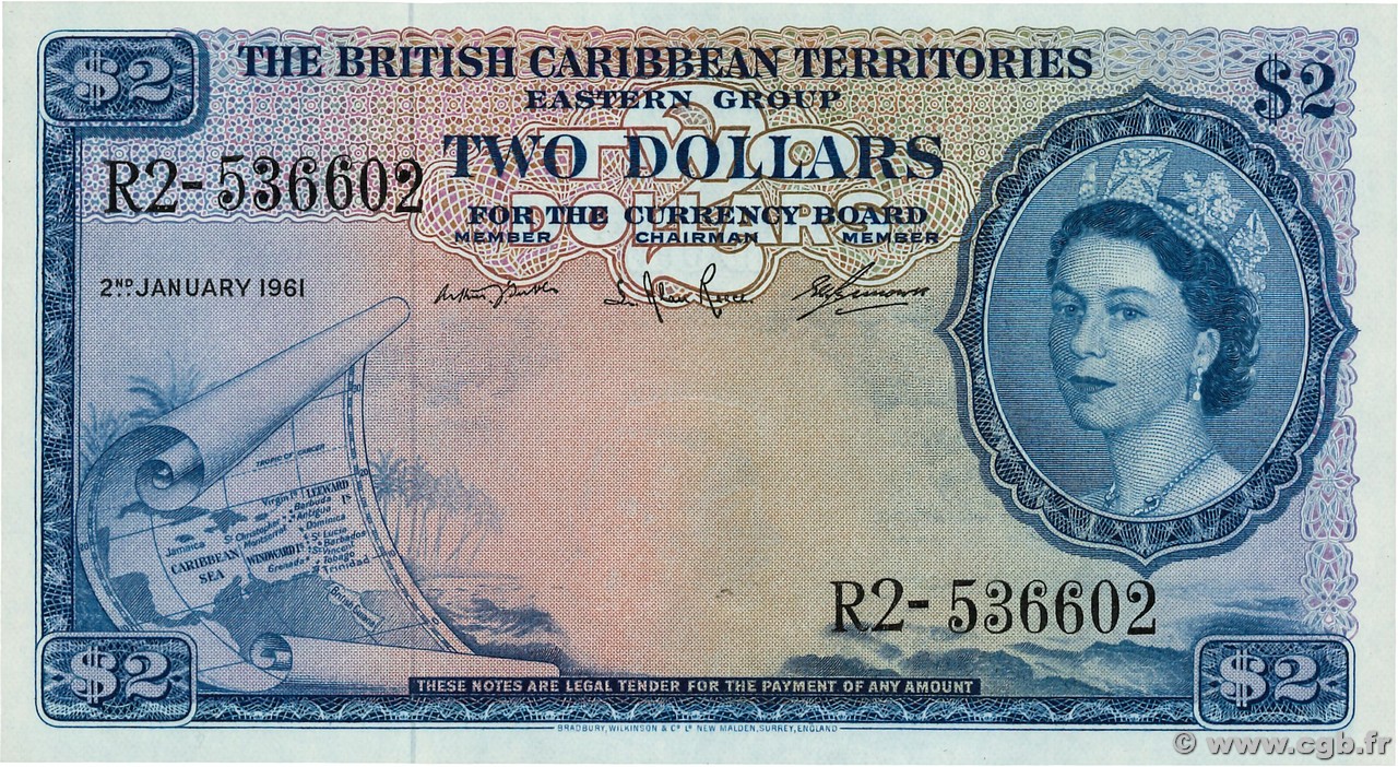 2 Dollars CARAÏBES  1961 P.08c NEUF