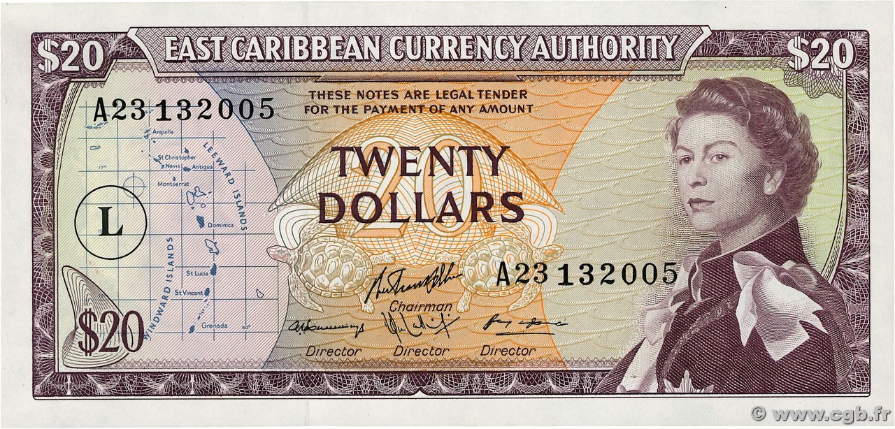 20 Dollars CARAÏBES  1965 P.15l SPL
