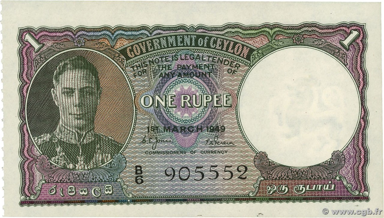 1 Rupee CEYLON  1949 P.034 UNC