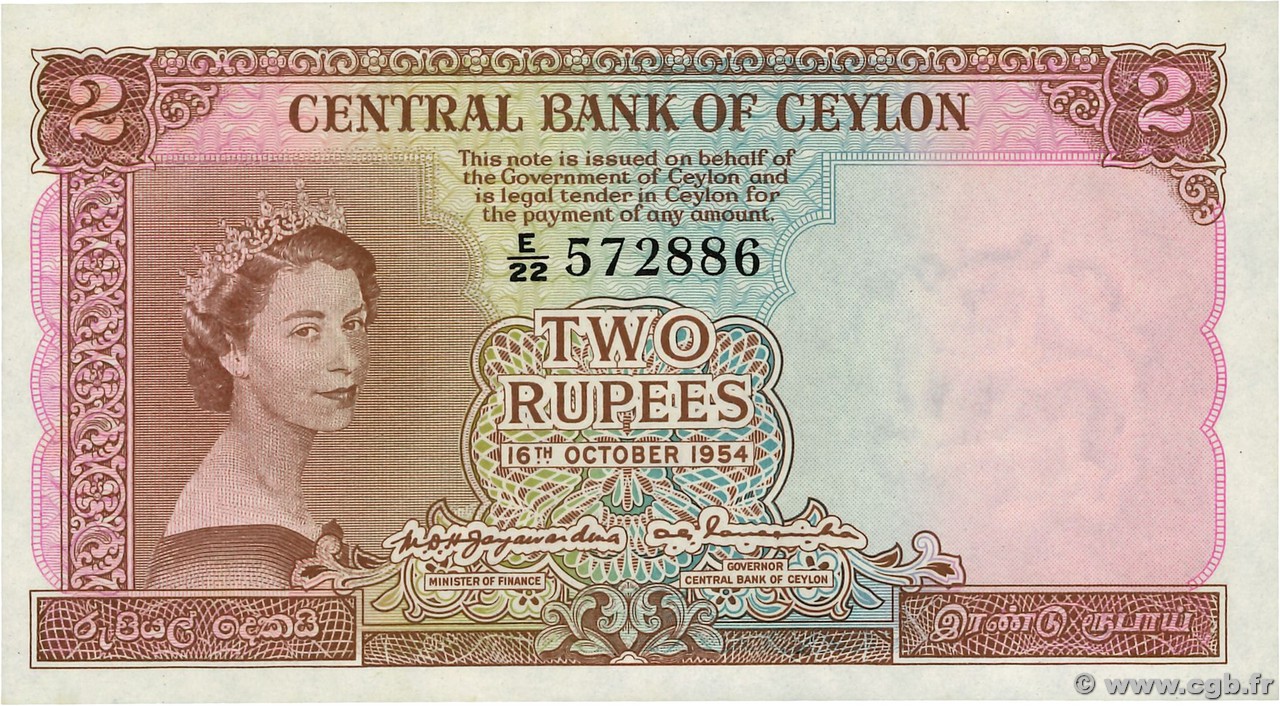 2 Rupees CEYLON  1954 P.050 ST