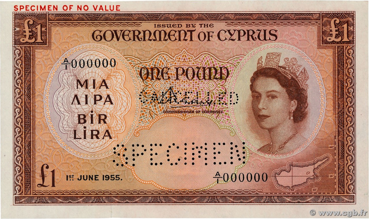 1 Pound Spécimen ZYPERN  1955 P.35s ST