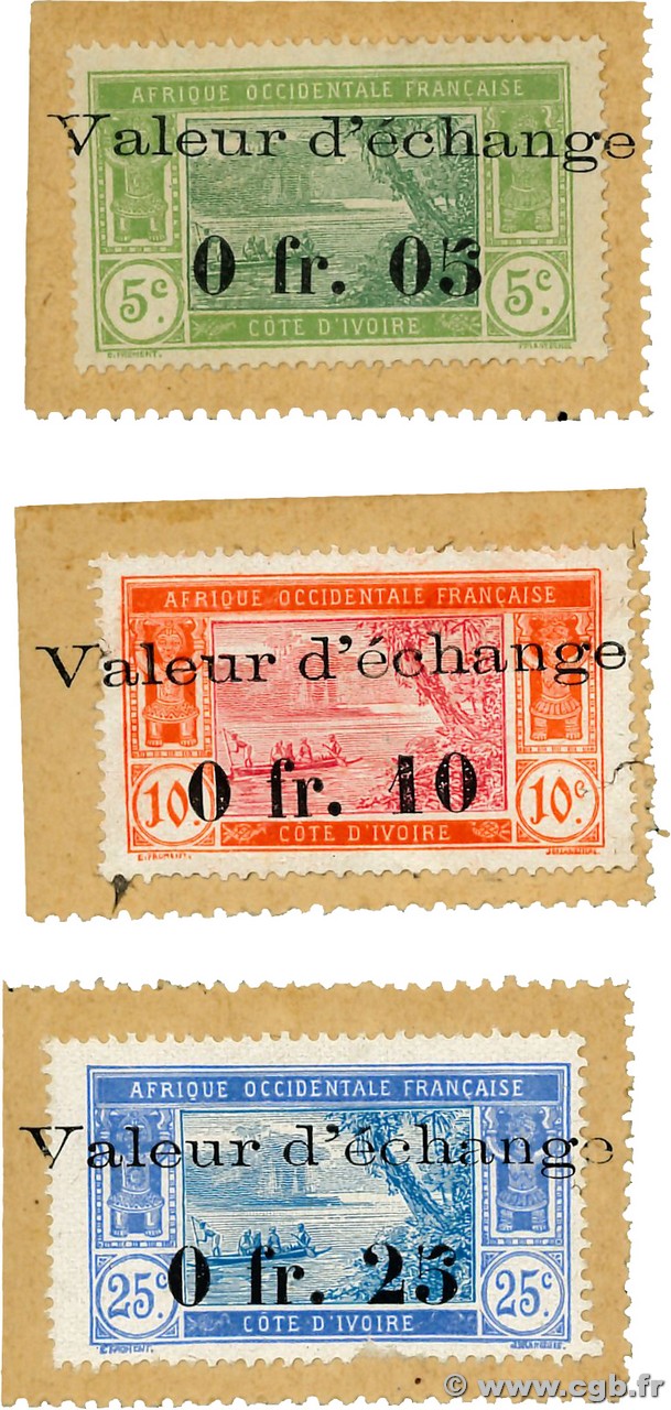 5, 10 et 25 Centimes Lot COTE D IVOIRE  1920 P.04 à 06 pr.NEUF