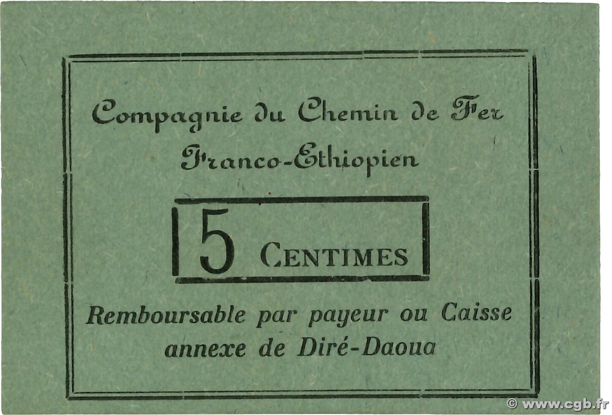 5 Centimes DJIBOUTI Dire Daoua 1919 P.- UNC