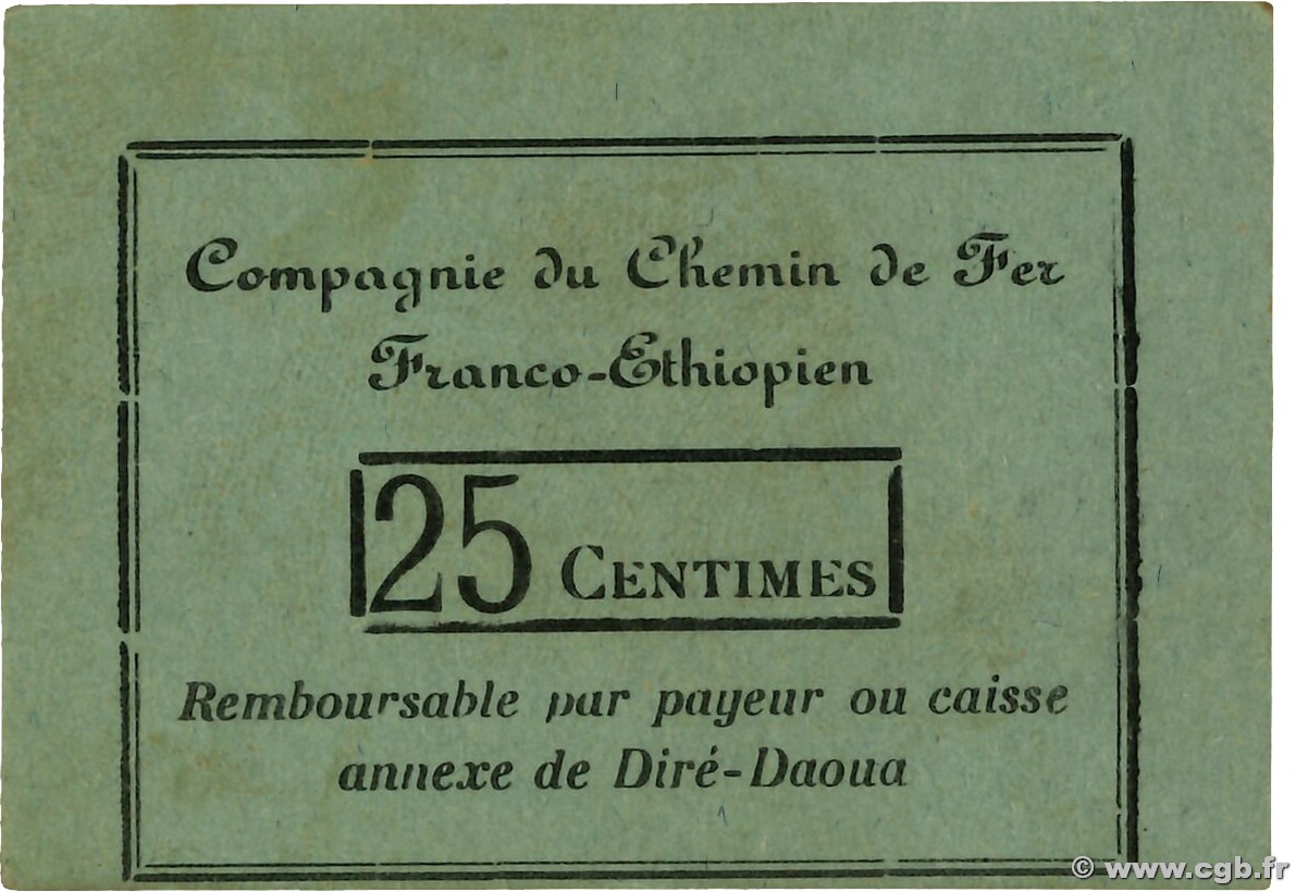 25 Centimes DJIBOUTI Dire Daoua 1919 P.- pr.NEUF