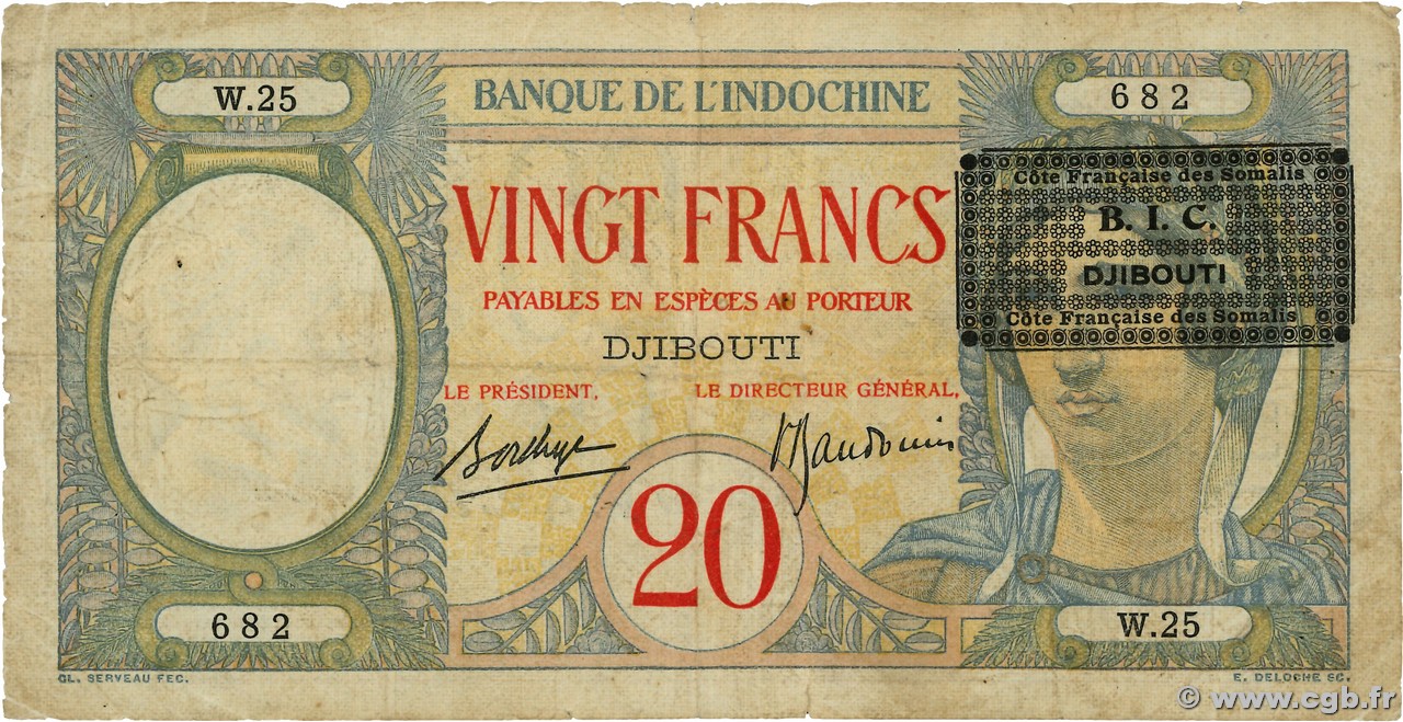 20 Francs DJIBUTI  1943 P.12A q.MB