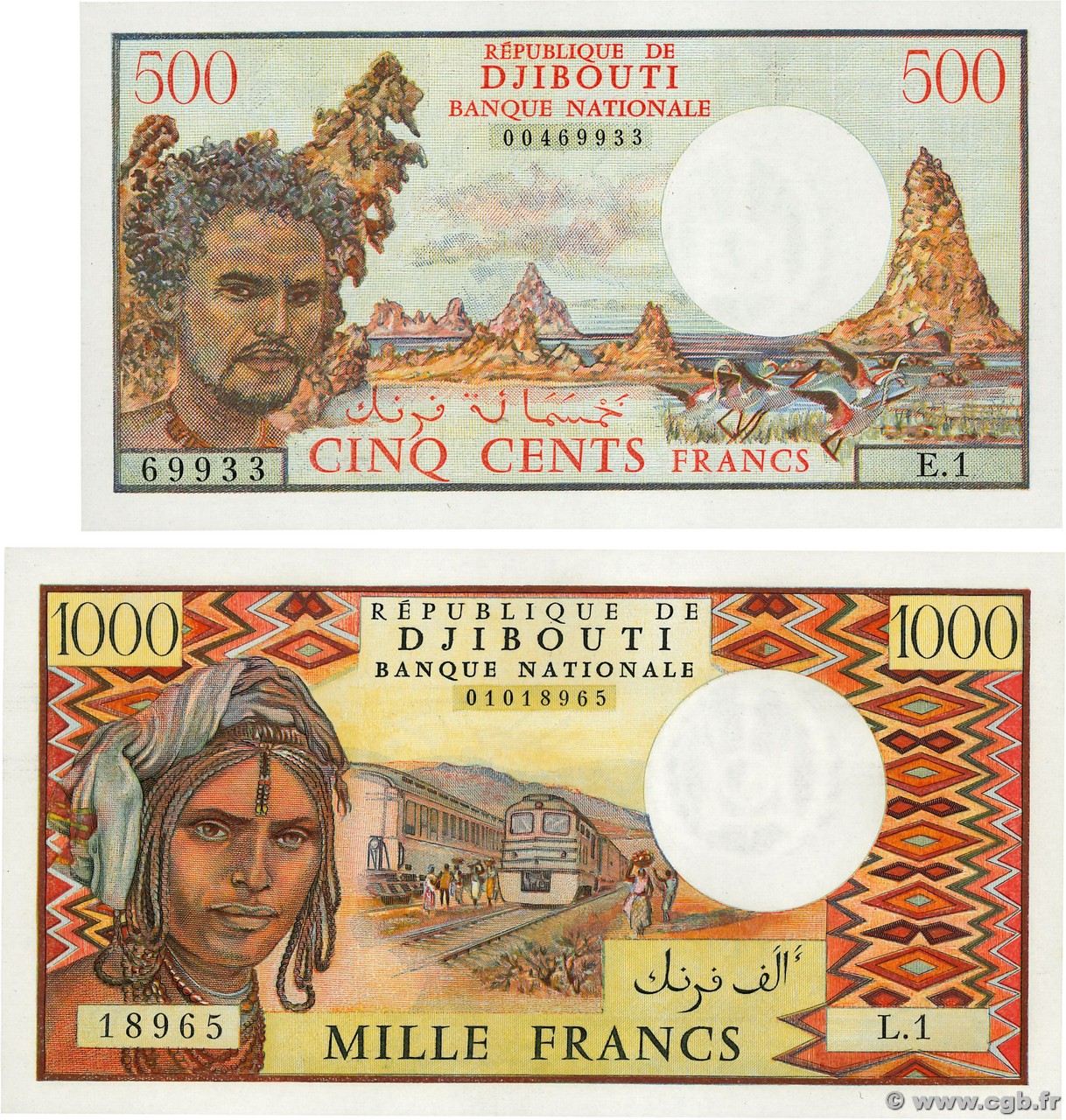 500 et 1000 Francs Lot DSCHIBUTI   1979 P.36a et P.37a ST