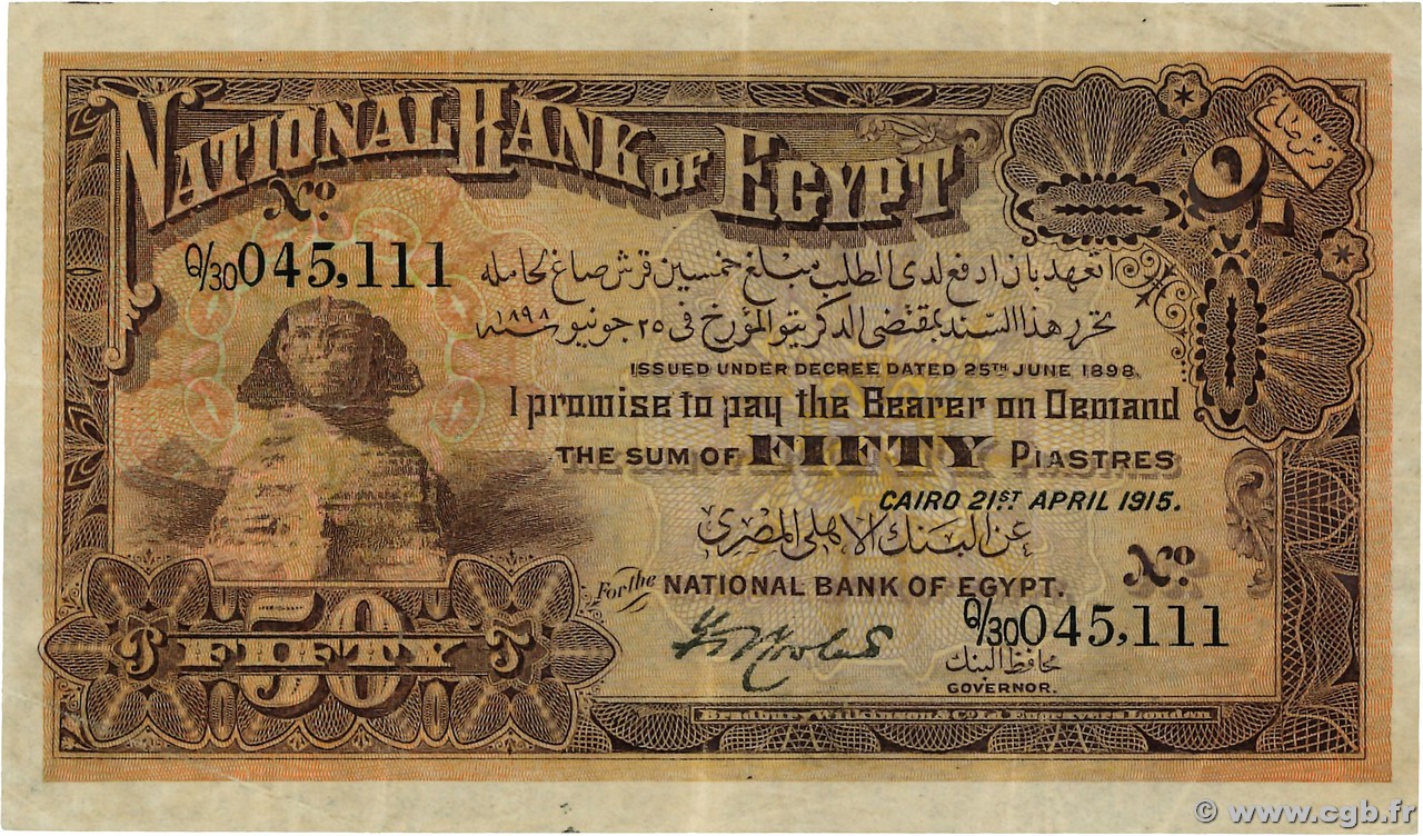 50 Piastres EGYPT  1915 P.011 F
