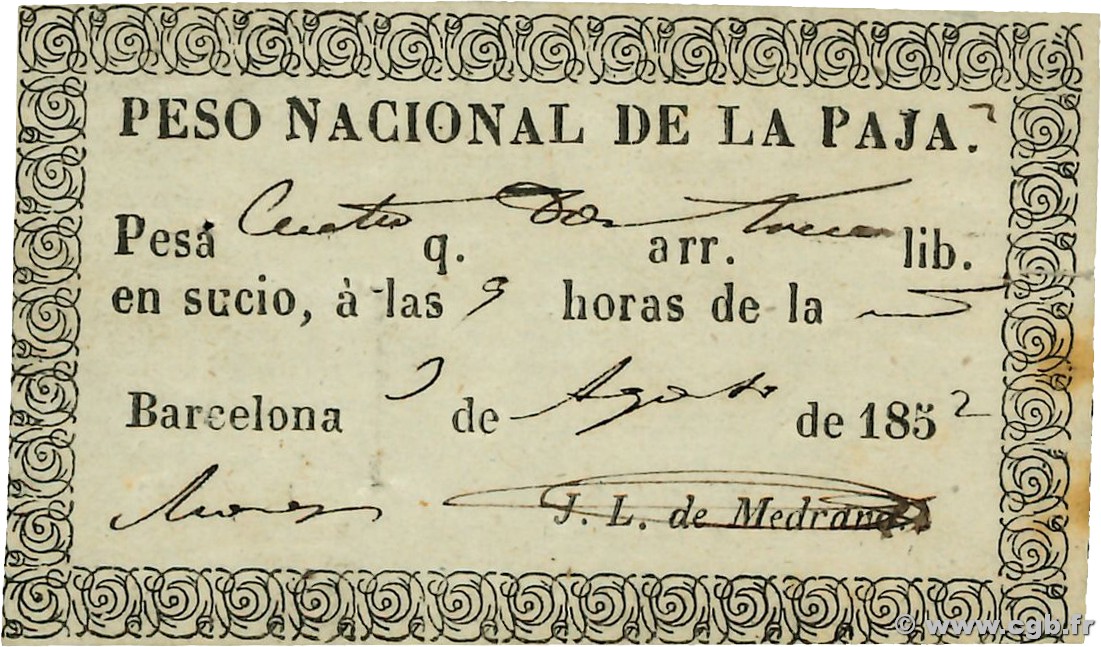 1 Pesage SPAIN Barcelone 1852 P.- XF
