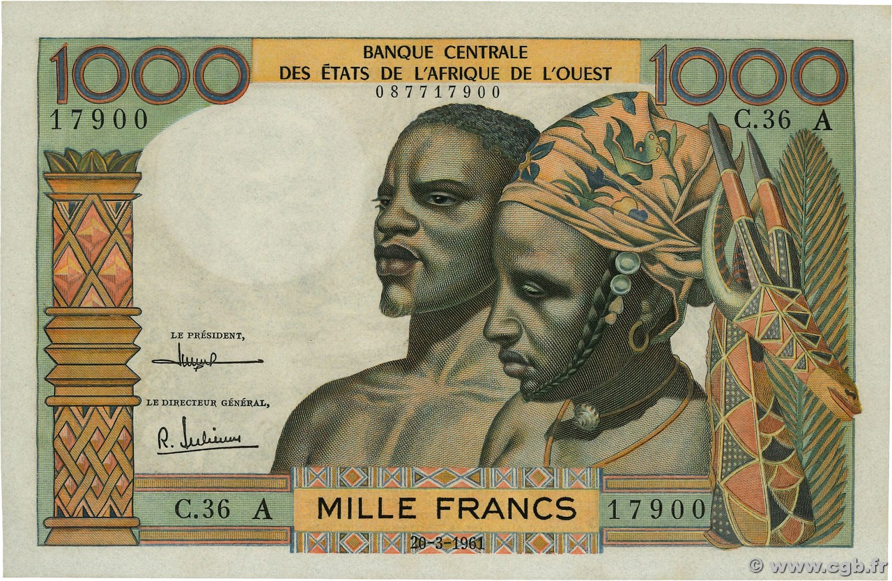 1000 Francs WEST AFRIKANISCHE STAATEN  1961 P.103Ac ST