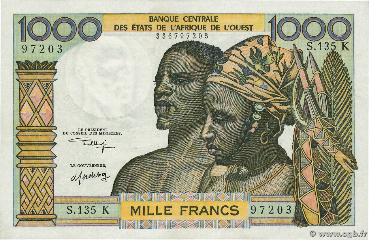 1000 Francs ÉTATS DE L AFRIQUE DE L OUEST  1974 P.703Kl SPL+